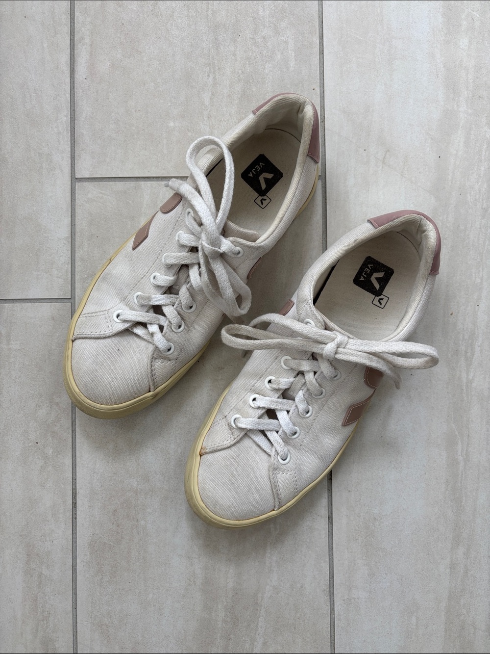 Veja Esplar SE White Canvas Sneakers Pink Logo 8 - Picture 4 of 12